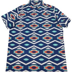 Raised By Coyotes Polo Shirt Mens‎ XL Blue Southwestern Geometric Performance